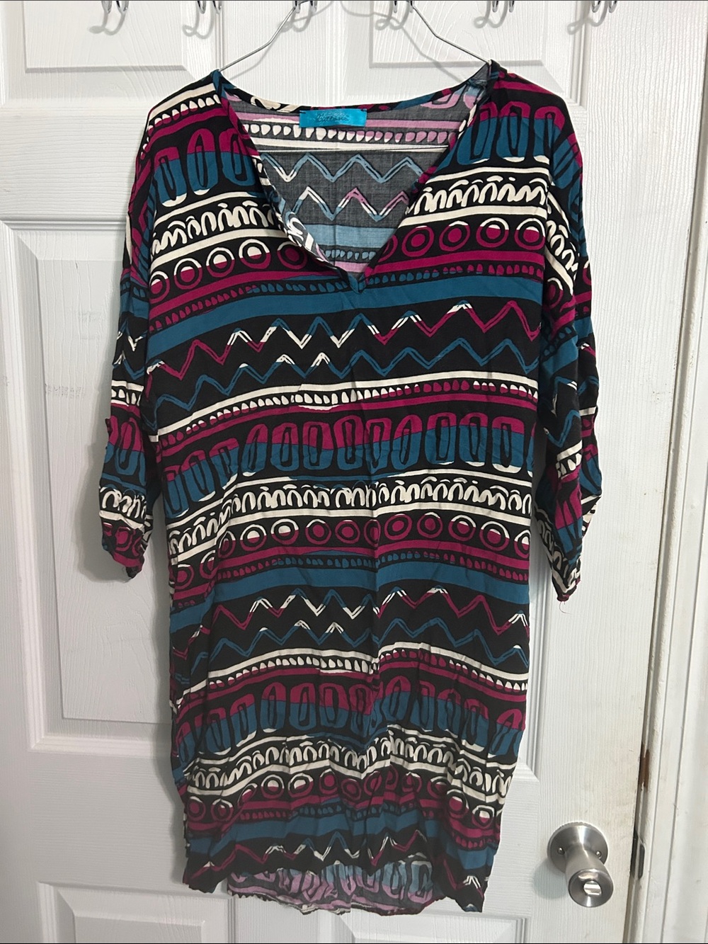buttons Teal & Magenta Patterned Tunic Top